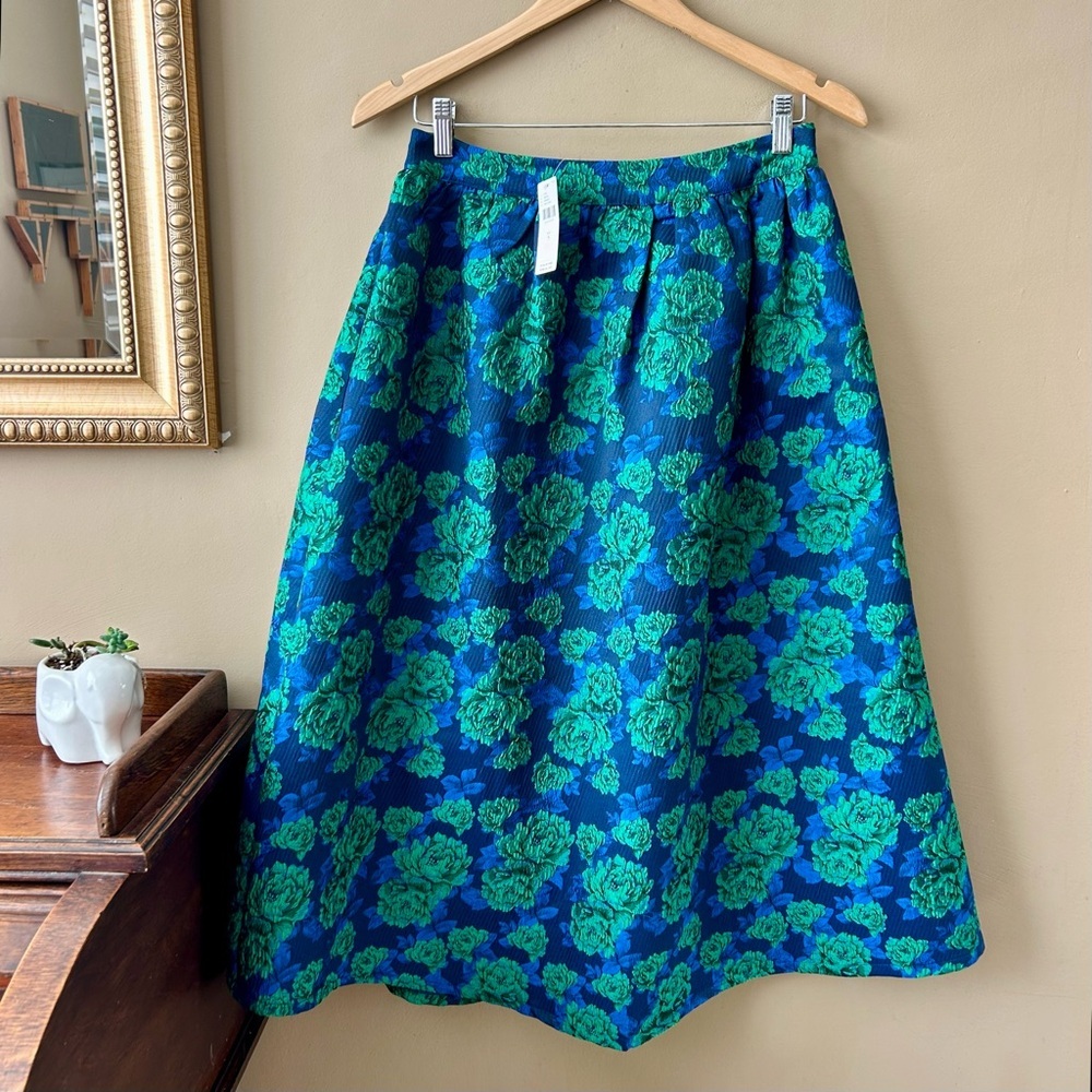 Anthropologie Green and Blue Floral A-Line Skirt - Picture 5 of 12